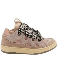 Lanvin - Curb Sneakers In Rose-pink Suede And Leather - Lyst