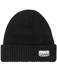 Ganni - Logo Patch Oversized Knitted Beanie - Lyst