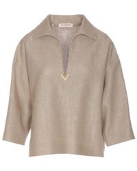 Valentino - V-detailed Collared Blouse - Lyst