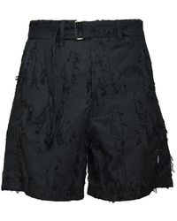 MSGM - Mid-rise Distressed Belted Shorts - Lyst