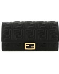 Fendi Baguette Leather Wallet On Chain - Black