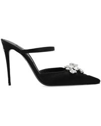 Dolce & Gabbana - Embellished Pointed Toe Satin Mules - Lyst