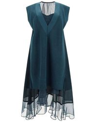 Sacai - V-neck Sheer Detailed Dress - Lyst