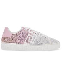 Versace - Greca Embellished Lace-Up Sneakers - Lyst