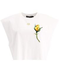 Dolce & Gabbana - Cropped Jersey T-Shirt With Dg Logo And Rose-Embroidered Patch - Lyst