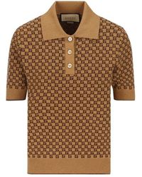 Gucci GG Jacquard Short-sleeved Knitted Top - Brown