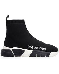 Love Moschino Logo Printed Knitted Sock Sneakers - Black