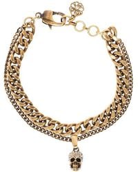 Alexander McQueen - Woman's Pave Double Chain Metal Bracelet With Skull Detail - Lyst