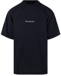 Balenciaga Logo Embroidered Crewneck T-Shirt in Black for