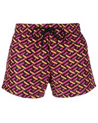 Versace Black La Greca Swim Shorts - Men's - Polyamide/polyester/elastane - Red
