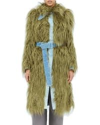 Dries Van Noten - Faux Fur Long Sleeved Denim Coat - Lyst