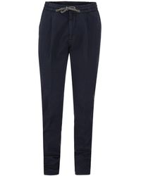 Brunello Cucinelli Leisure Fit Cotton Pants With Drawstring And Darts - Blue