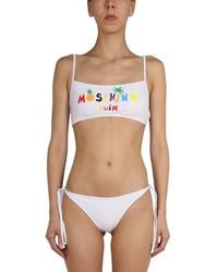 Moschino - Nylon Bikini Top With Logo Print - Lyst