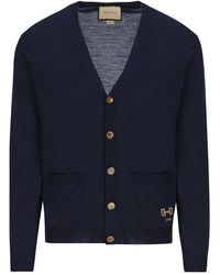 Gucci - Logo Embroidered V-neck Cardigan - Lyst
