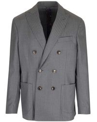 Etro - Grey Striped Double-breasted Jacket - Lyst