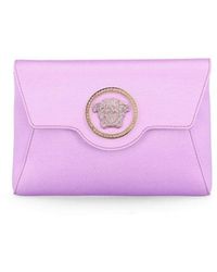 Versace Medusa Plaque Foldover Clutch Bag - Purple