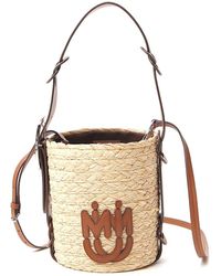 Miu Miu Logo Braided Bucket Bag - Brown