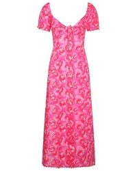 RIXO London - Briella Floral Printed Puff Sleeved Midi Dress - Lyst