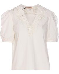 Twinset - Broderie-Anglaise V-Neck Blouse - Lyst