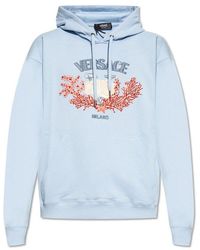 Versace - University Coral Embroidered Drawstring Hoodie - Lyst
