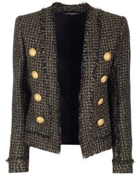 Balmain - Button-embellished Metallic Tweed Jacket - Lyst