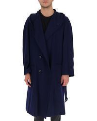 Yohji Yamamoto Hooded Trench Coat - Blue