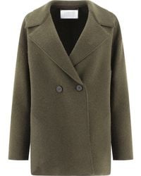 Harris Wharf London Double-breasted Dropped Shoulder Coat - Green