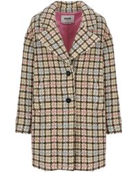 MSGM - Houndstooth-pattern Long Sleeved Buttoned Coat - Lyst