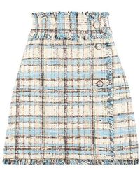 MSGM Frayed Edge Tweed Mini Skirt - Multicolour