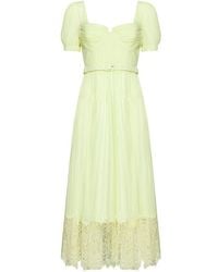Self-Portrait - Lace-panelled Belted Pleated Midi Dress - Lyst