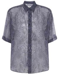 Etro Paisley Print Sheer Short Sleeved Shirt - Blue