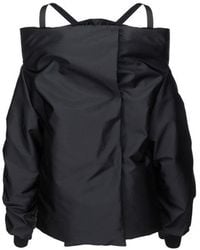 Prada Logo Plaque Pouch Off-shoulder Bomber Jacket - Black