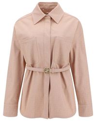 Fendi Belted Long-sleeved Denim Jacket - Pink