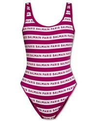 Balmain - All-over Logo One Piece Swimsuit - Lyst