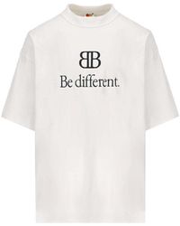 Balenciaga Cotton Bb Be Different Large Fit T-shirt In Ecru in Ecru ...
