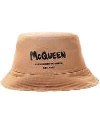 Alexander McQueen Logo Printed Narrow Brim Bucket Hat - Natural