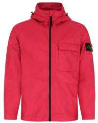 Stone Island Logo Patch Hooded Zip-up Jacket - Red