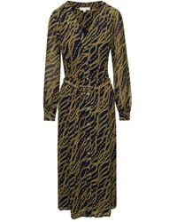 MICHAEL Michael Kors - Black And Gold-tone Midi Shirt Dess With Chain Print All-over In Polyester Woman - Lyst