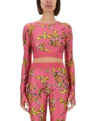 Versace Jeans Couture - Baroque Printed Cropped Top - Lyst