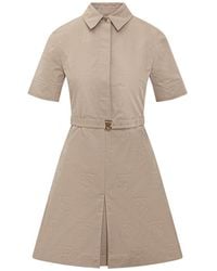 Burberry Belted Waist Short-sleeve Mini Dress - Natural