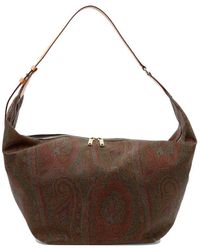 Etro Leather Paisley Jacquard Zipped Mini Hobo Bag in Brown Womens Bags Hobo bags and purses 