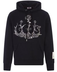 Gcds - Black Hoodie With Rose Graphic Print - Lyst