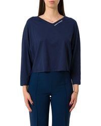 Elisabetta Franchi - Long-Sleeved V-Neck T-Shirt - Lyst
