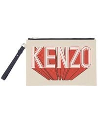 KENZO - Logo Printed Zipped Clutch Bag - Lyst