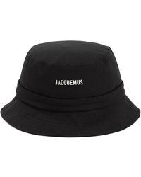 Jacquemus Logo Plaque Drawstring Bucket Hat - Black