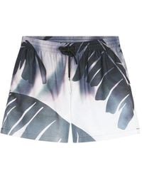 Dries Van Noten - Fitted Swim Shorts With A Giant Watercolor Palm Tree Print - Lyst