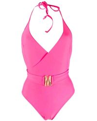 Moschino Logo Belted One Piece Swimsuit - Pink