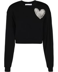 Area Crystal Embellished Heart Cut-out Sweatshirt - Black