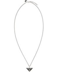 Prada Triangle Logo Charm Necklace - Metallic
