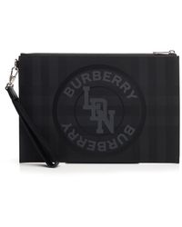 Burberry Logo Graphic London Check Pouch Bag - Black